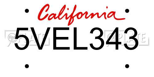 5VEL343 California License Plate