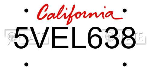 5VEL638 California License Plate