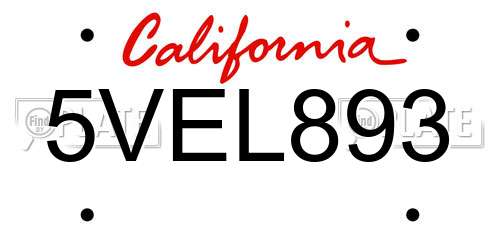 5VEL893 California License Plate