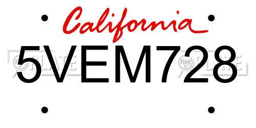 5VEM728 California License Plate