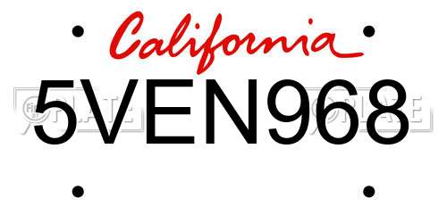 5VEN968 California License Plate