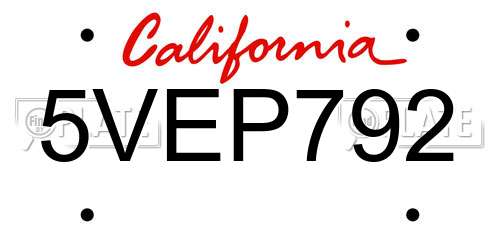 5VEP792 California License Plate