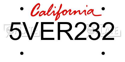5VER232 California License Plate