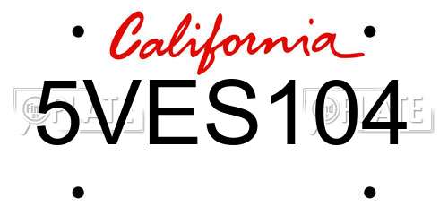 5VES104 California License Plate
