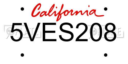 5VES208 California License Plate