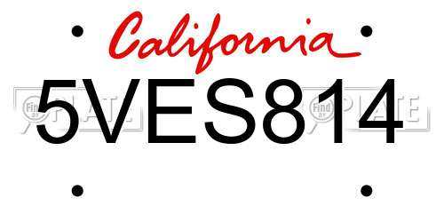 5VES814 California License Plate
