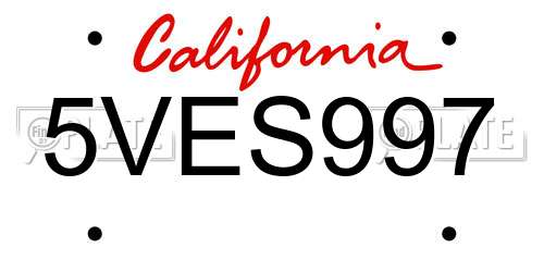5VES997 California License Plate