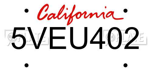 5VEU402 California License Plate