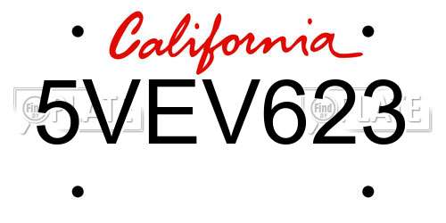 5VEV623 California License Plate