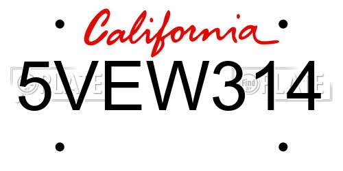5VEW314 California License Plate