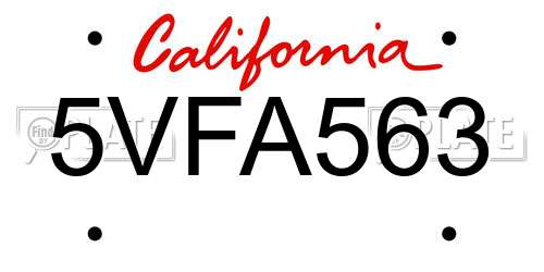 5VFA563 California License Plate