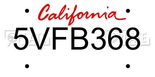 5VFB368 California License Plate