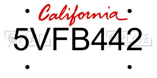 5VFB442 California License Plate