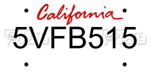 5VFB515 California License Plate