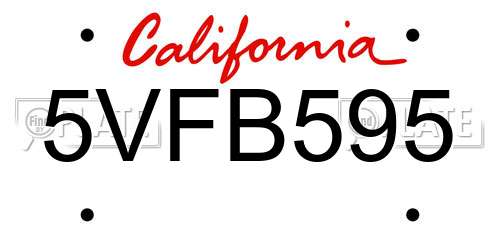 5VFB595 California License Plate