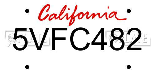 5VFC482 California License Plate