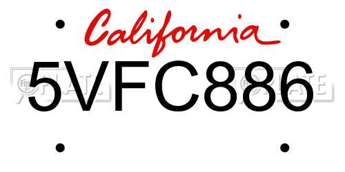 5VFC886 California License Plate