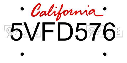 5VFD576 California License Plate