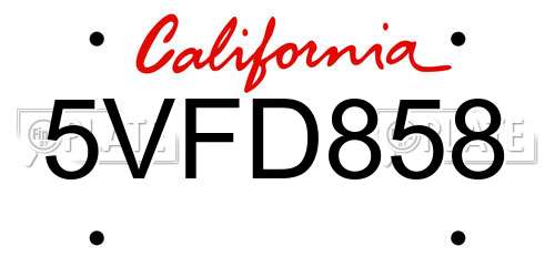 5VFD858 California License Plate