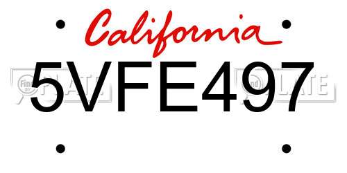 5VFE497 California License Plate