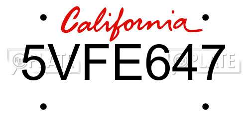 5VFE647 California License Plate