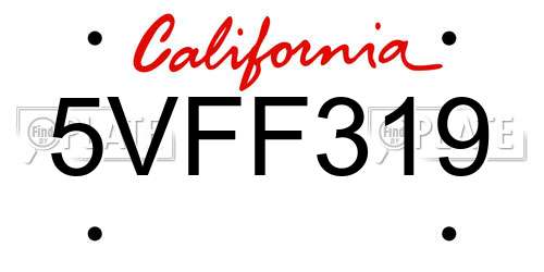 5VFF319 California License Plate