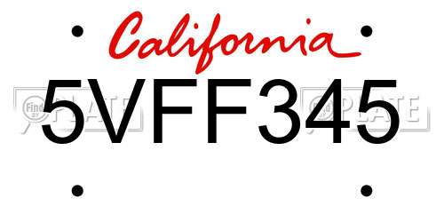 5VFF345 California License Plate