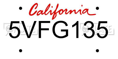 5VFG135 California License Plate