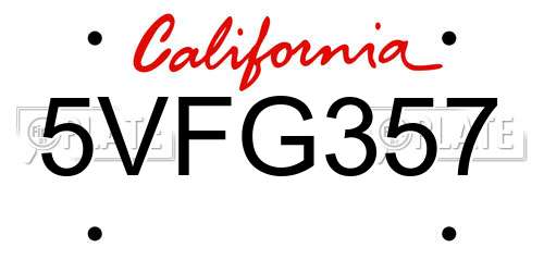 5VFG357 California License Plate