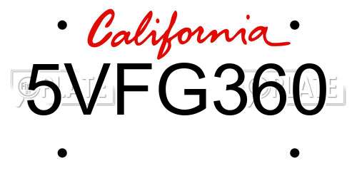 5VFG360 California License Plate