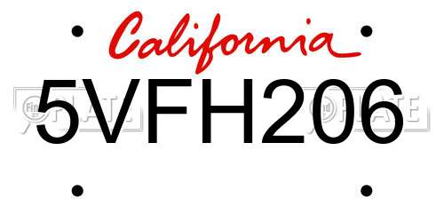 5VFH206 California License Plate