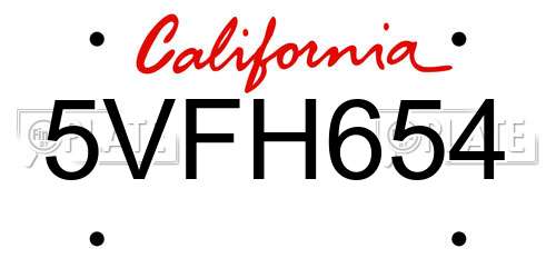 5VFH654 California License Plate