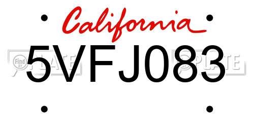 5VFJ083 California License Plate