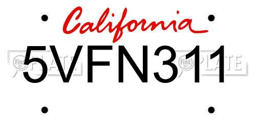 5VFN311 California License Plate