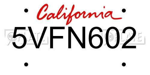5VFN602 California License Plate