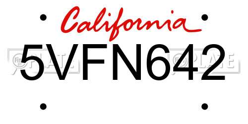 5VFN642 California License Plate