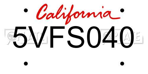 5VFS040 California License Plate
