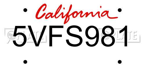 5VFS981 California License Plate