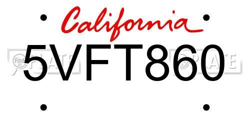 5VFT860 California License Plate