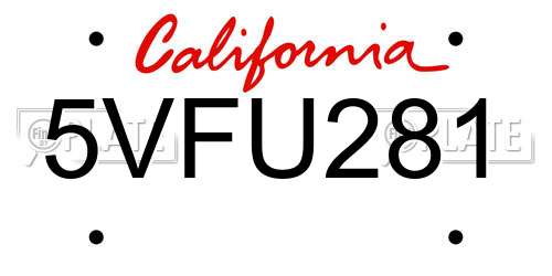 5VFU281 California License Plate
