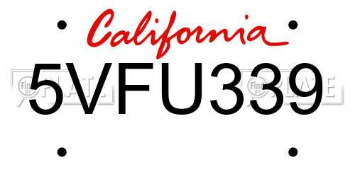 5VFU339 California License Plate