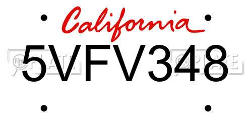5VFV348 California License Plate