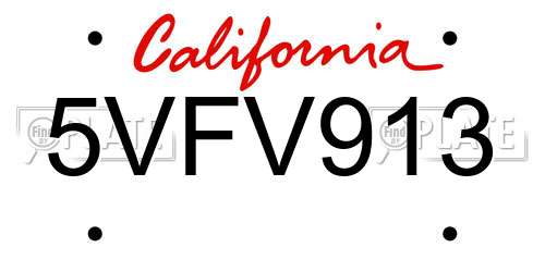 5VFV913 California License Plate
