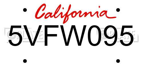 5VFW095 California License Plate