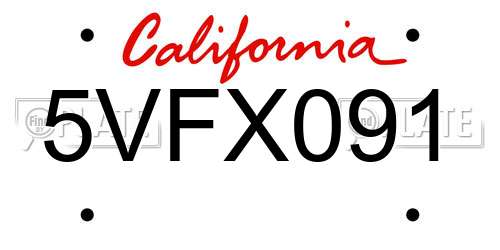 5VFX091 California License Plate