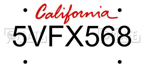5VFX568 California License Plate