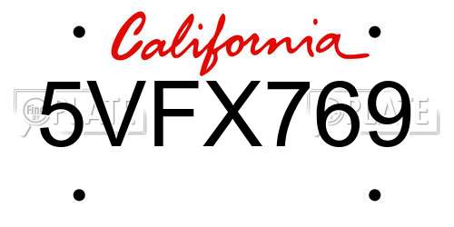 5VFX769 California License Plate