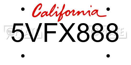 5VFX888 California License Plate