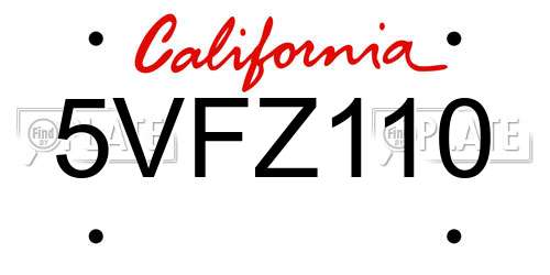 5VFZ110 California License Plate