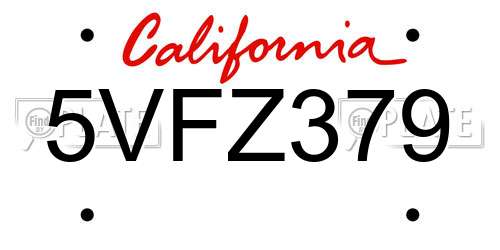5VFZ379 California License Plate